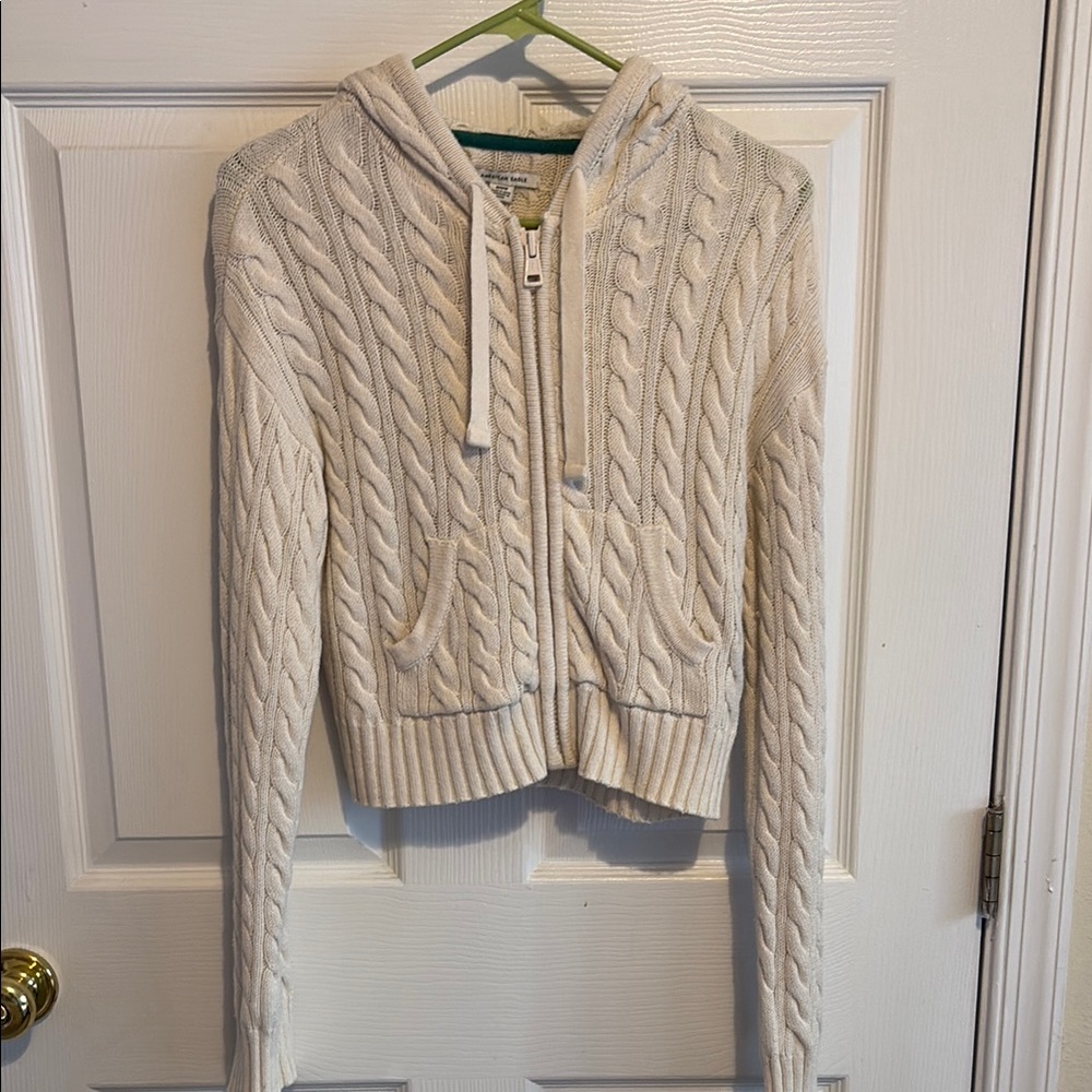 American Eagle Outfitters Cream Cable Knit Cardigan